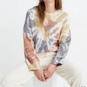 Small Madewell Tie-Dye Westford Pullover Sweater Lighthouse Yellow Pink Purple